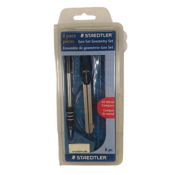 Staedtler 8 Piece Geo Set Geometry Set Compass Ruler Protractor Triangles Eraser - Picture 1 of 3